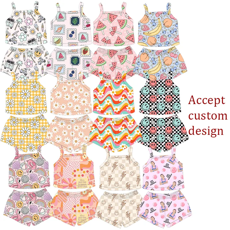 Hot Selling Kids Clothing Summer Items Custom Print Crop Top Matching Shorts 2 Pieces Girls Outfits