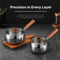 Casserole en acier inoxydable 304 à trois couches avec poignée unique, couvercle en verre, petite casserole pour aliments pour bébés, nouilles, soupes, logo personnalisé