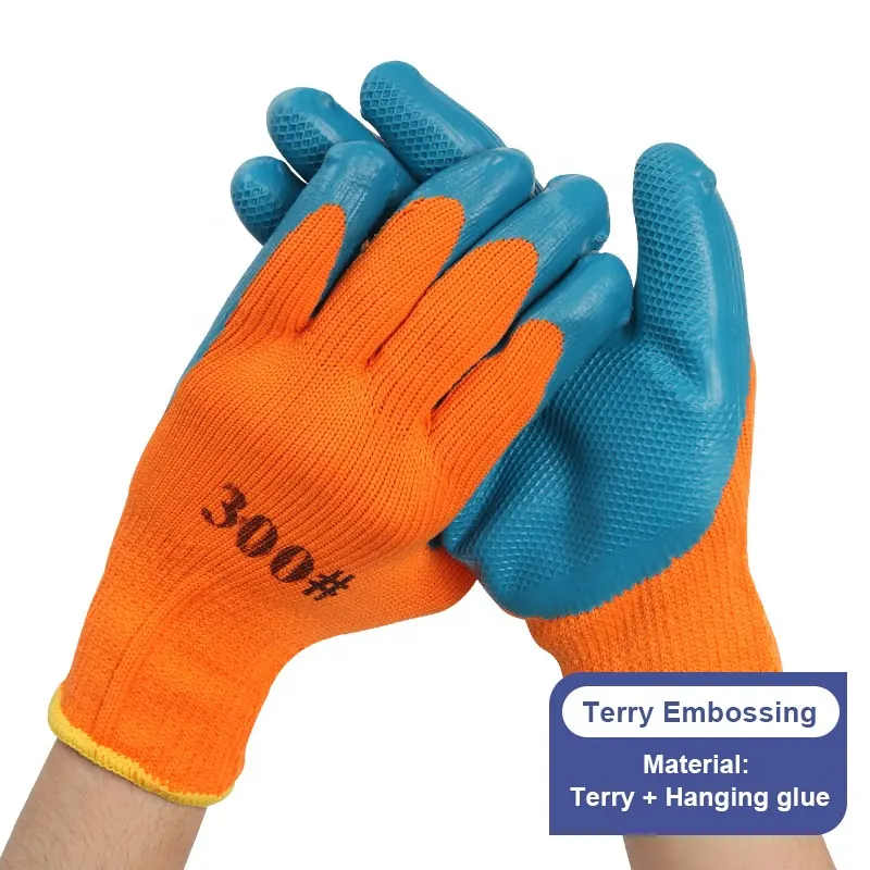 Keep Warm Full Finger Oil Proof Gloves Colorblock Protective Hand Terry Pvc Form Coated Work Gloves