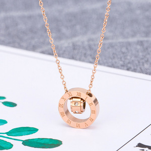 Collar de doble anillo con diamantes chapado en oro de 18 quilates estilo coreano para mujer, cadena corta para clavícula, regalo, joyería de moda. - Product Image 3