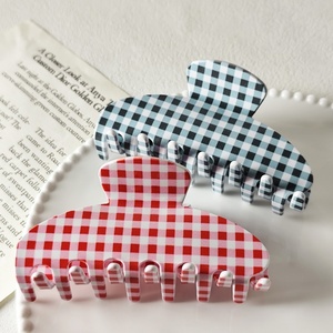 Nouveau doux Plaid motif impression acétate cheveux griffe grand 10cm anti-dérapant pinces <span class=keywords><strong>à</strong></span> cheveux femmes exquis élégant Style pastoral cheveux <span class=keywords><strong>crabe</strong></span> - Product Image 1