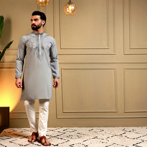 Designer <b>Mens</b> Wear Embroidery And Sequence Work <b>Kurta</b> With Payjama Fully Stitched Ready To Wear Set - Product Image 1