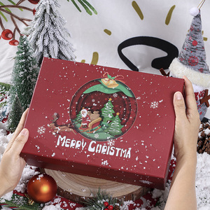 Cajas de Regalo de Navidad Rectangulares de Cartón al por Mayor, Diseño con Tapa y Bandeja Rojas para Dulces de Nochebuena - Product Image 1