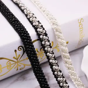 Phantasie benutzer definierte 1cm breite handgemachte Nähen Perlen band Besätze für Frauen kleider