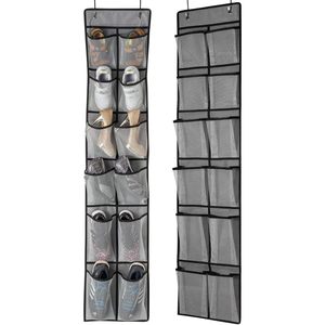 <b>Over</b> <b>The</b> <b>Door</b> Shoe Organizer 2 Pack 24 Pockets Mesh Hanging Rack For Shoes Storage Closet Grey - Product Image 1