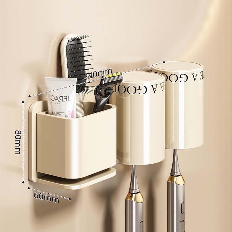Portacepillos de dientes sencillo con vaso - blanco hueso