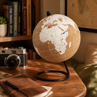 Globe terrestre en liège Holly avec support métallique, carte géographique, pour voyage, affichage de bureau, écologique, noir et or, cadeau pour la maison et le bureau, OEM