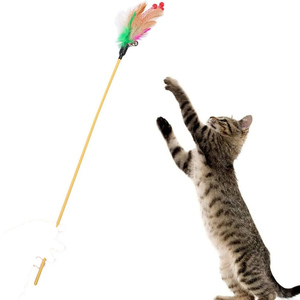 Longue canne à chat en plastique de 64 cm avec clochette et plume pour jeu interactif, exercice et jouet à friandises - Product Image 4