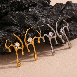 Pendientes de Zirconia <span class=keywords><strong>AAA</strong></span> para Mujer, Diseño Geométrico con Forma de Líquido Fundido, Acero Inoxidable Resistente al Agua, Chapado en Oro de 18K, Estilo Retro - Product Image 3