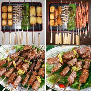 Vente en gros 33CM Tige Brochettes Griller Kebab Bâton Réutilisable En Acier Inoxydable BBQ Brochettes Bâtons Barbecue Tige Avec Manche En Bois - Product Image 5