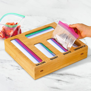 Bamboo Divider Wall Mounted Plastic Bag Dispenser With Cling Film And Wax <b>Paper</b> Storage For <b>Kitchen</b> Organization - Product Image 2