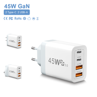 Chargeur mural rapide USB-A vers USB-C QC PD 3.0 45W, prise US EU UK, chargeur de voyage de remplacement, bloc de charge rapide 4 ports