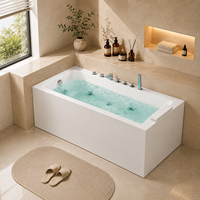 Baignoire à hydromassage murale moderne 30x59 pouces avec jets d'air, panneau d'encadrement élégant et robinetterie autoportante