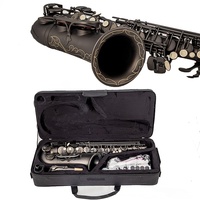 Matte Black Nickel Frosted Finish Alto Saxophone Professional EB Tone Brass Body Woodwind Instrument with Engraved Pattern