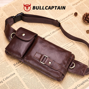 Bolsos de Hombro BULLCAPTAIN, Bandolera Personalizada, Delgada, de Piel Vacuna, Riñonera para Hombre, Bolsos de Cintura, Bolsillo en el Pecho de Cuero Genuino - Product Image 1