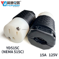 Conector Eléctrico Industrial YD515C NEMA 5-15C, 15A 125V, 3 Puntas con Conexión a Tierra, Enchufe Negro de Latón Sólido