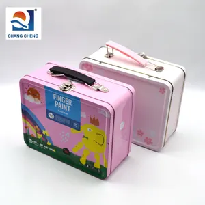 Hot Sale Lunchboxen Rechteckige Zinn Lunch Griff Box Kinder Safe Zinn Koffer Kinder Spielzeug Zinn Lunch Box mit Fenster