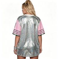 T-shirt à sequins pour sororité, vêtement de scène perlé, col rond, décontracté, sexy, pour femme