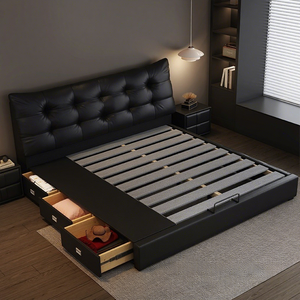 Nuovo Letto Moderno Minimalista Imbottito in Napapi con Struttura in Legno Massello Multifunzione, Letto Matrimoniale da 1,8 Metri, Letto per Piccoli Appartamenti da 1,5 Metri - Product Image 4