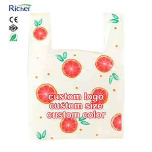 Sac de courses en plastique imprimé sur mesure avec poignées, pour la vente au détail, l'épicerie, les plats à emporter, emballage personnalisé OEM ODM - Product Image 1