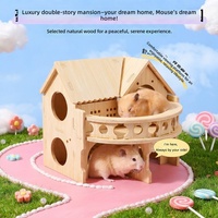 Villa Hamster Kayu Solid Dua Lantai dengan Balkon, Tempat Persembunyian, Tangga Panjat, Tempat Observasi, Grosir