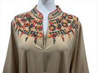 Robe Abaya en Polyester à Col en V avec Motif Floral Brodé, Robe Longue à Manches Longues pour Femmes Musulmanes du Moyen-Orient, Robe de Dubaï