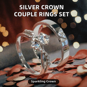Bagues de couple couronne plaquées argent, ajustables, à bande ouverte, ensemble de bagues de mariage assorties pour fiançailles et anniversaire, ARGENT - Product Image 2
