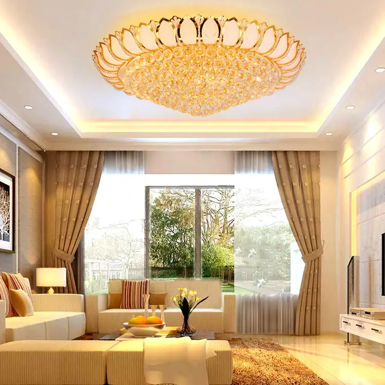 High Quality Gold Chandelier Round Bedroom Modern Ceiling Pendant Light Luxury Crystal Led Ceiling Light