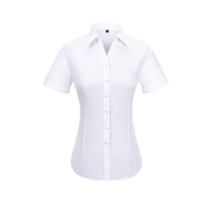 Camicia a maniche corte da <span class=keywords><strong>donna</strong></span> in tessuto di cotone con scollo a V camicia da ufficio formale a righe blu uniforme da ufficio per <span class=keywords><strong>donna</strong></span> - Product Image 4