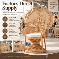 Fauteuil Paon en Rotin Naturel Tressé à la Main avec Coussin pour Salon, Hôtel, Resort