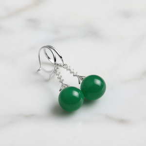 Orecchini Pendenti Classici con Pietra Verde, Placcati Argento, Gioielli da Festa per Donna, Design a Sfera Rotonda con Incastonatura a Griffe, Orecchini alla Moda - Product Image 2