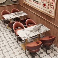 Mobilier de restaurant moderne et de luxe sur mesure Chaise en velours pieds dorés Sièges et cabines Ensembles de tables à motif de marbre