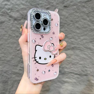 Coque de téléphone antichoc et étanche intégrale 360 en TPU+PC motif chat KT diamant de dessin animé avec cadre d'appareil photo et coque arrière DIY pour W16 - Product Image 5
