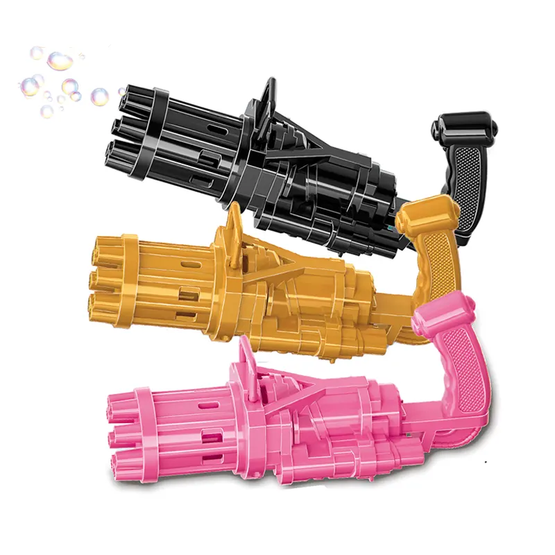 Sabun köpüğü Gatling makineli tüfek oyuncak yaz kabarcık üfleyici hediye çocuklar açık otomatik kabarcık silahı çocuklar için