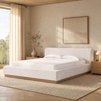 Cadre de lit rembourré en tissu bouclé moderne, lit plateforme en tissu doux avec base en bois pour chambre à coucher, hôtel, appartement, meubles