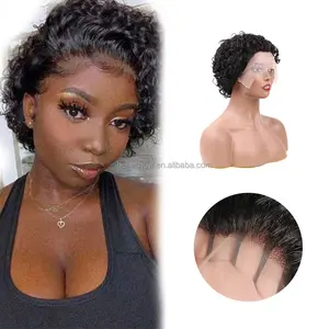 Ombre Honey Blonde Pixie Cut Bob Human Hair Wigs Short Kinky Curly Colored Pre Plucked Woman Lace Front Bob 13x1