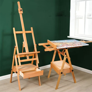 Chevalet en hêtre avec tiroirs <span class=keywords><strong>de</strong></span> rangement et roulettes, chevalet <span class=keywords><strong>de</strong></span> table pliable, trépied portable pour boîte à croquis <span class=keywords><strong>de</strong></span> terrain pour peintres - Product Image 3