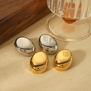 Pendientes ovalados de acero de titanio para mujer, acero inoxidable resistente al descoloración, uso diario, diseño geométrico TE6702 - Product Image 2