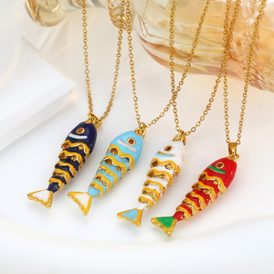 FY Hợp Thời Trang Đồ Trang Sức Quà Tặng Mặt Dây Chuyền Vòng Cổ Chuỗi Thép Không Gỉ 3D Drop Oil Cá Vàng Người Yêu Biển May Mắn Cá Mặt Dây Chuyền Vòng Cổ - Product Image 1