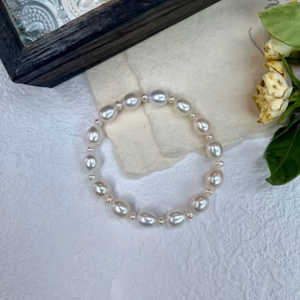 WENCHI Women's Elegant French Freshwater Pearl <b>Bracelet</b> & Bangle with Natural <b>Elastic</b> Rope 30g - Product Image 2