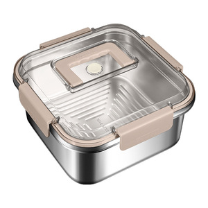 304 Stainless Steel Food Storage <b>Container</b> Rectangle Clip-on Lid Portable Lunch <b>Box</b> Travel Kitchen Refrigerator Use - Product Image 1
