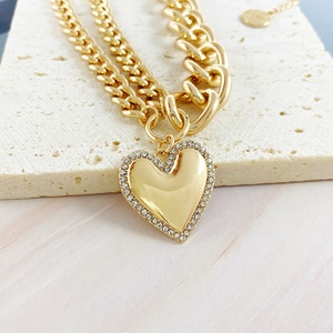 Collar de Acero Inoxidable para Mujer 2026, Collar Personalizado con Cadena de Eslabones Gruesos de Oro de 18k y Colgante de Corazón de Cristal - Product Image 4