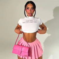 A1447 Summer Letter Hot-Diamond Rhinestone Sexy Cute manga corta Crop Top Casual Streetwear camiseta blanca para mujer
