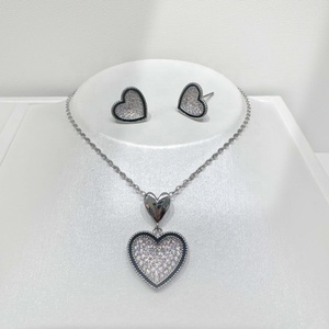 Ensemble de bijoux de mariée de luxe en argent sterling 925 plaqué or, collier et boucles d'oreilles, style vintage, pour femme, motif cœur. - Product Image 5