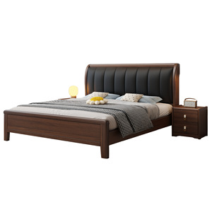 Walnut Wood Solid Wood Platform <b>Bed</b> 1.8m/1.5m <b>Soft</b> Headboard High Box Bedroom Furniture for Home Use - Product Image 2