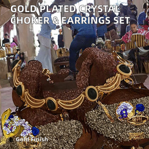 طقم مجوهرات نسائي فاخر من ثلاث قطع مطلي بالذهب مع قلادة خانقة من الكريستال وأقراط عصرية هدية للزفاف والذكرى السنوية والخطوبة - Product Image 3