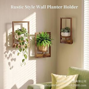 <b>Rustic</b> Style Wall Planter Holder <b>Wooden</b> Rectangle Single Layer Wall Mounted For Indoor Plant Display Home Decor - Product Image 1