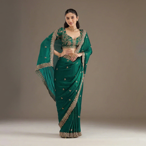 <b>Red</b> Hand Drawn Silk <b>Saree</b> Women Traditional Indian Pakistani Wedding Floor-Length Ethnic Sari Regular Fit All Seasons - Product Image 1