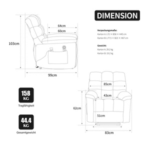 <span class=keywords><strong>Fauteuil</strong></span> inclinable électrique moderne avec massage et chaleur pour personnes âgées, canapé en tissu rembourré avec télécommande et porte-gobelets latéraux - Product Image 5