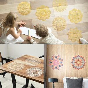 Lot de 9 pochoirs Mandala réutilisables 12x12 ''pour plancher en bois carrelage mural tissu <span class=keywords><strong>peinture</strong></span> meubles décoration et dessin - Product Image 5